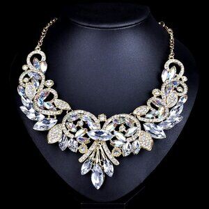 New Womens Bib Necklace Gold Tone Statement 22"